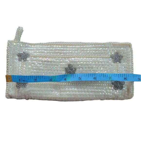 Bags By Debbie Cream Clutch Purse Vintage Iridescent Sequin Grey Beading Wedding - Picture 9 of 12